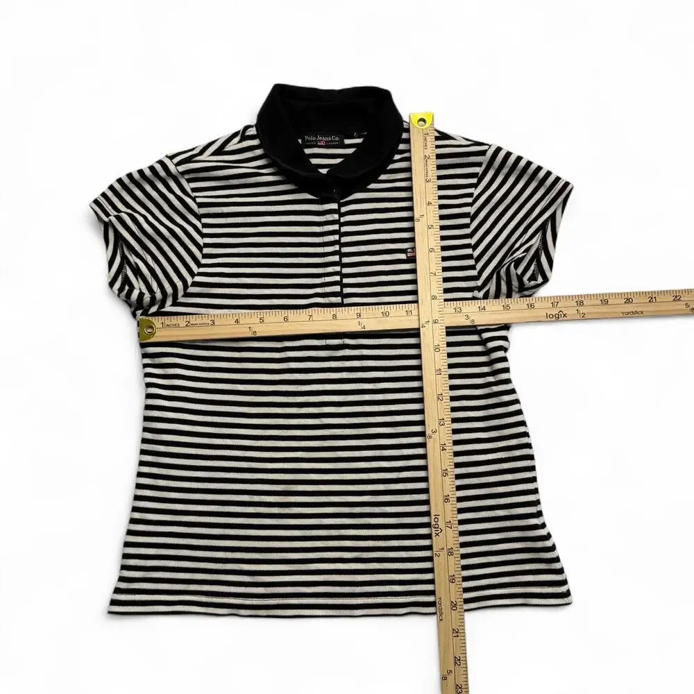 Polo Jeans Co Ralph Lauren black & white striped polo shirt Size M
